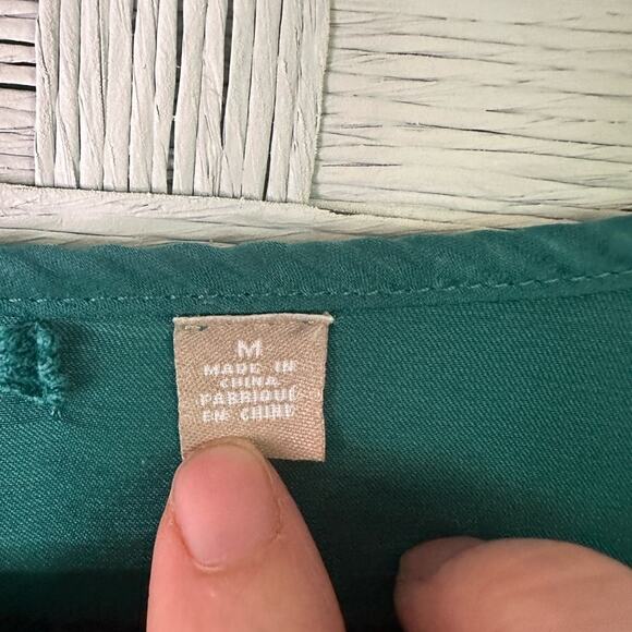 Anthropologie Knitted & Knotted top aqua knit satin crocheted Lace back Layered - Picture 3 of 9